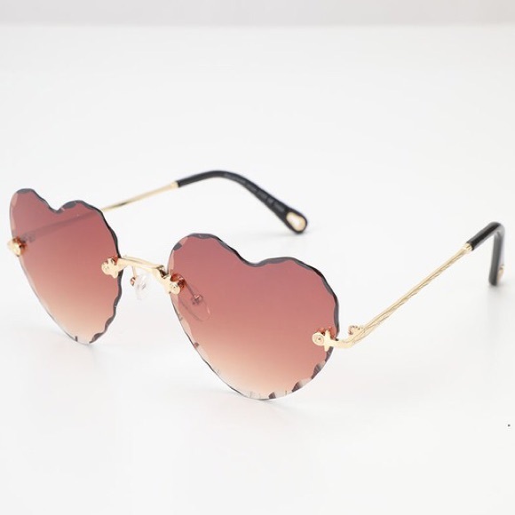 NEW Rimless Beveled Heart Shape Crystal Sunglasses - Picture 5 of 12
